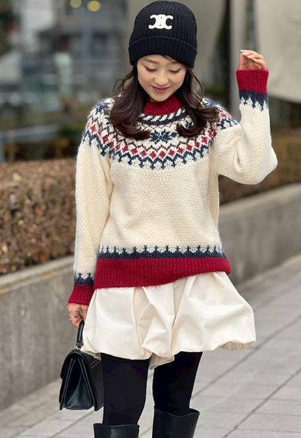 【アユミファイヤー】マークアンドロナ　ニット切り替え 総柄ジャケット 36 ノルディック柄ニット【7f-831-06097】