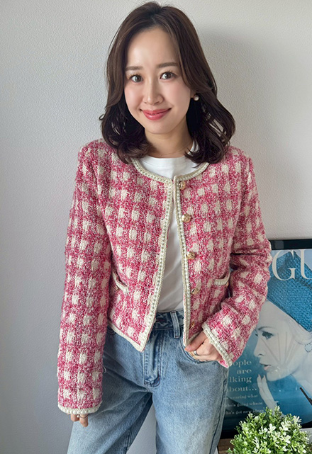 クラシカルツイードチェックジャケット【7e-831-06138】