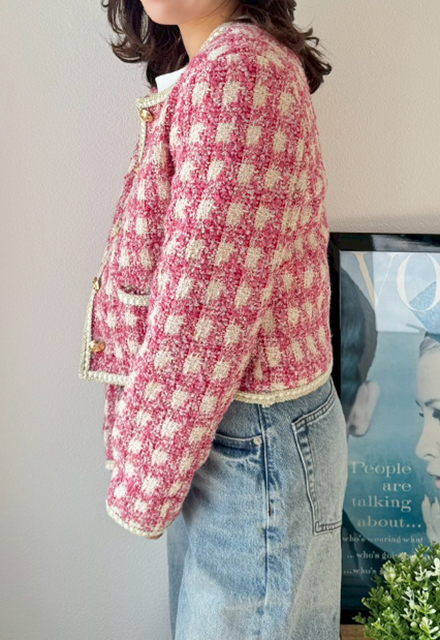 クラシカルツイードチェックジャケット【7e-831-06138】