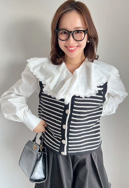 Vネックバイカラーニットベスト【7e-831-06140】