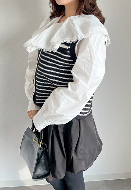 Vネックバイカラーニットベスト【7e-831-06140】