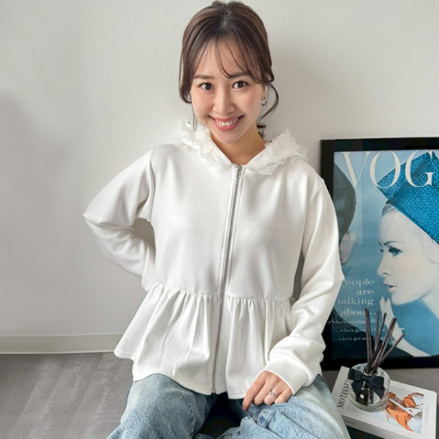 フードチュールペプラムパーカー【7e-831-06120】