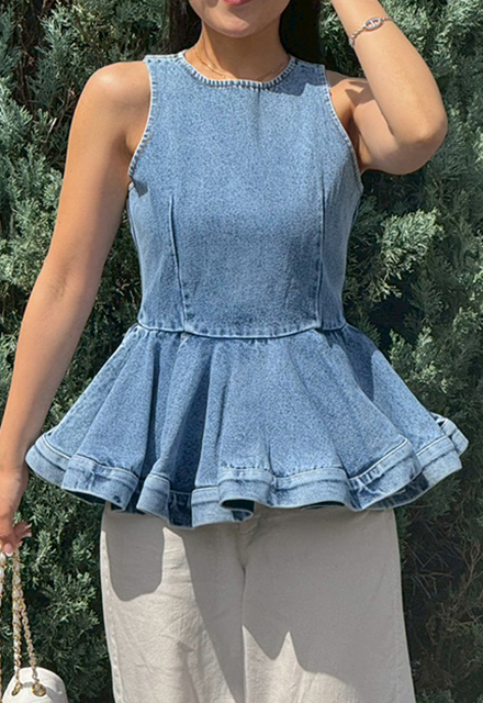 ♡デニムぺプラムトップス♡ デニムペプラムトップス【7e-831-06206】