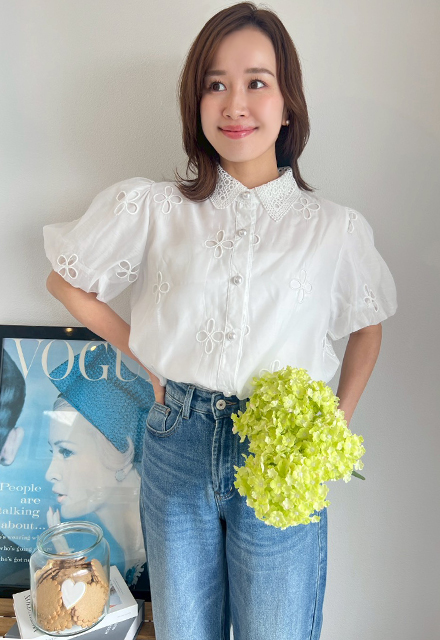 パンチングフラワー刺繍ブラウス【ネコポスOK】【7e-831-06349】