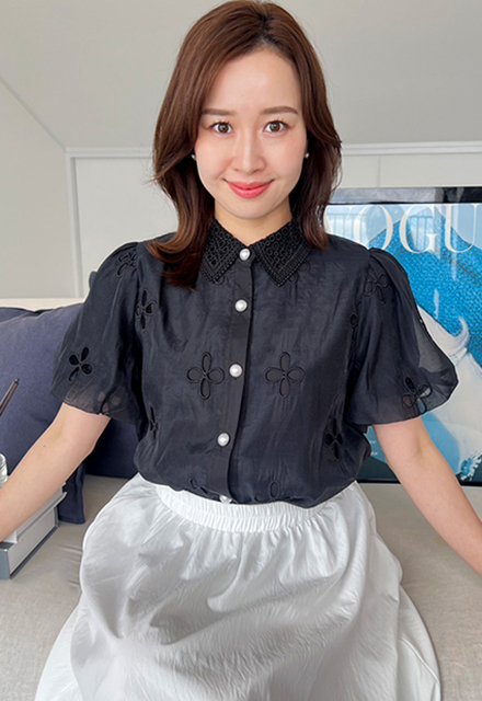 パンチングフラワー刺繍ブラウス【ネコポスOK】【7e-831-06349】