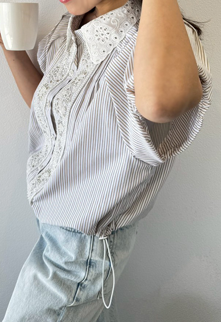 フロント刺繍クロップドブラウス【ネコポスOK】【7e-831-06413】
