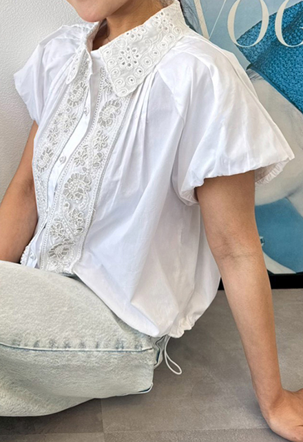 フロント刺繍クロップドブラウス【ネコポスOK】【7e-831-06413】