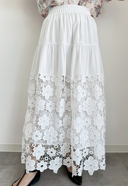 ハグオーワー Cloth&Cross カットワークレース切り替えスカート フラワーレース切り替えスカート【7e-831-06374】