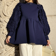 ボリュームフリルペプラムダンボールニット【7j-122-08836】