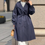 ウエストドロストノーカラーロングコート【7g-138-05945】