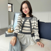 ペプラム付きランダムボーダーカーディガン【7g-831-05451】