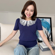 レース襟半袖サマーニット【ネコポスOK】【7g-831-05418】