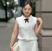 リボン付きノースリブフリルニット【ネコポスOK】【7g-831-05695】