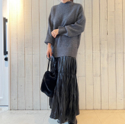 ニット×プリーツ切替ドッキングワンピース【7f-831-05740】