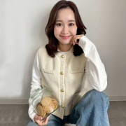 メタルボタンツイードライクニットベスト【7f-831-05880】
