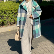 チェックウールMIXコート【7f-174-01484】