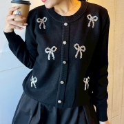 スパンコールリボンデコカーデ風ニット【7f-831-05974】