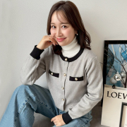 ゴールドボタンバイカラーカーデ【7f-831-05977】