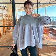 ハイネック異素材ドッキングブラウス【7f-831-06037】