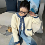 デニムライクフリンジ配色ニットカーディガン【7e-831-06153】