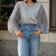 パール付きチュール袖カットソー【ネコポスOK】【7e-831-06150】