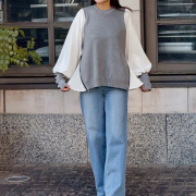 ZIPサイドプリーツニットコンビプルオーバー【7e-831-06155】