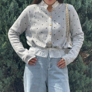 ドット柄フリル衿付きニットカーディガン【7e-831-06314】