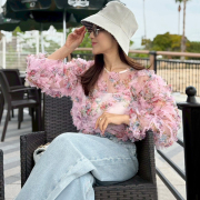 フラワー柄フリルシアートップス【ネコポスOK】【7e-831-06351】