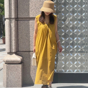 リネンミックスVネックロングワンピース【7e-831-06537】