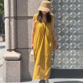 リネンミックスVネックロングワンピース【7e-831-06537】