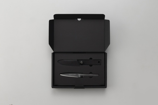 GSTC-A02/BK：セレーションナイフ ブラック 革サヤ付き