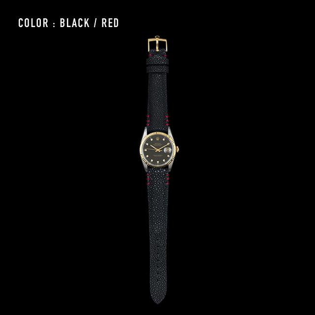【剛腕】ガルーシャ製 シングルストラップ（ROLEX用） ／ ブラック（ステッチ：レッド）