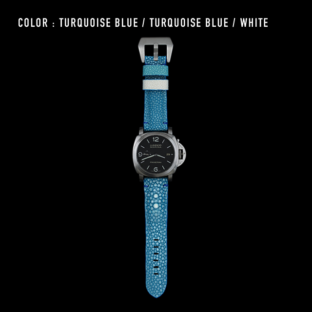 【剛腕】ガルーシャ製 シングルストラップ（PANERAI用） ／ 定革：ターコイズブルー 遊革：ホワイト
