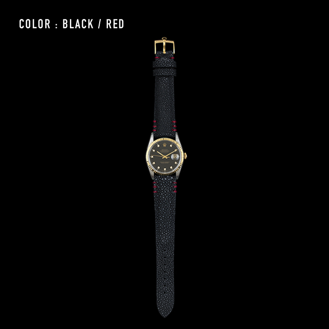 【剛腕】ガルーシャ製 シングルストラップ（ROLEX用） ／ ブラック（ステッチ：レッド）