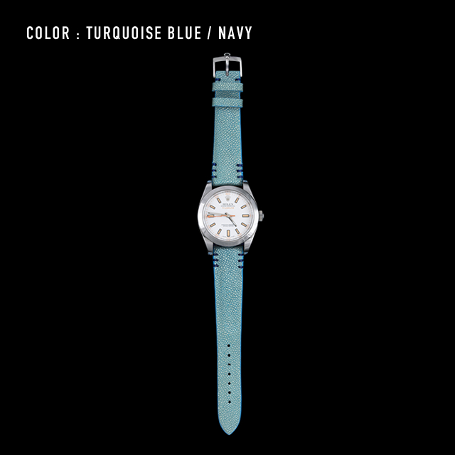 【剛腕】ガルーシャ製 シングルストラップ（ROLEX用） ／ ターコイズブルー（ステッチ：ネイビー）