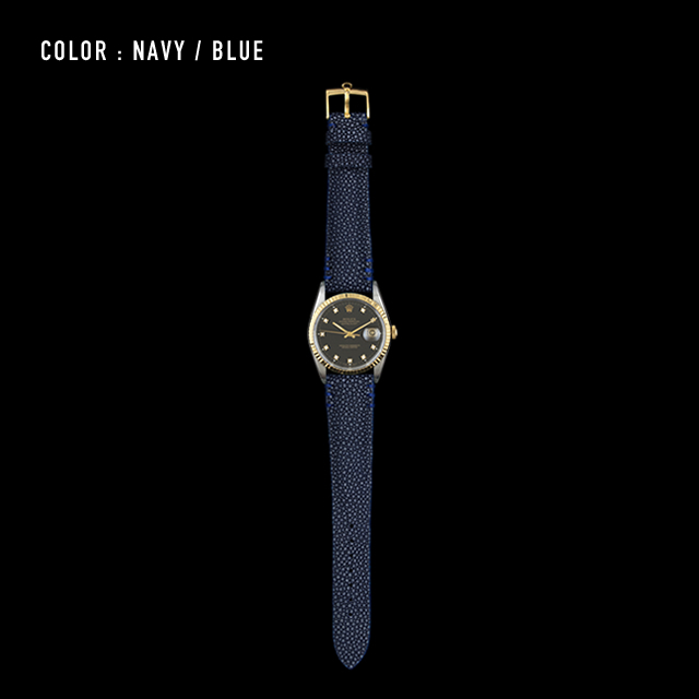 【剛腕】ガルーシャ製 シングルストラップ（ROLEX用） ／ ネイビー（ステッチ：ブルー）