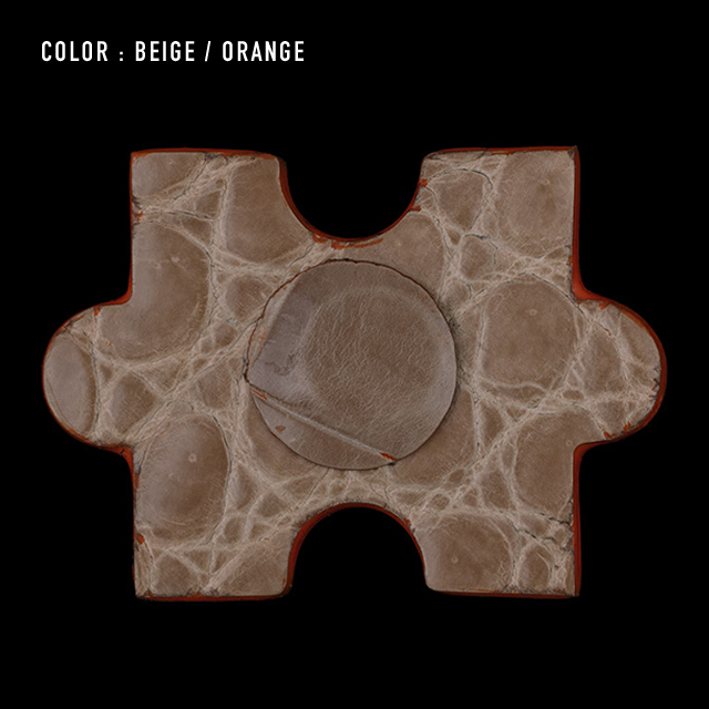 【剛腕】クロコダイル製 ジグソーパズルピース ブートニエール ／ベージュ(コバ：オレンジ）