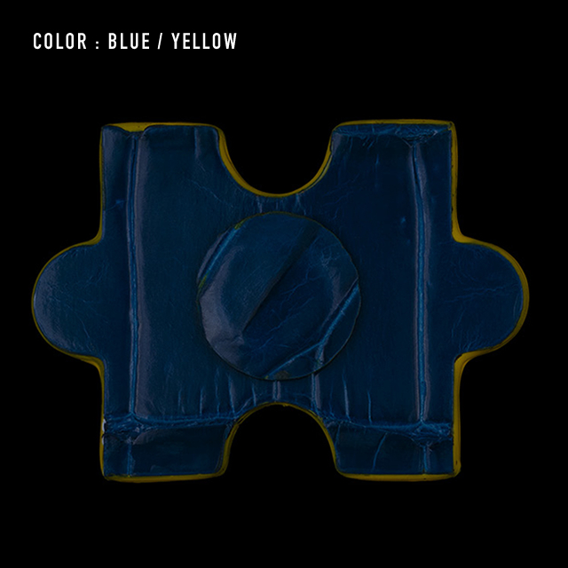 【剛腕】クロコダイル製 ジグソーパズルピース ブートニエール ／ブルー（コバ：イエロー）