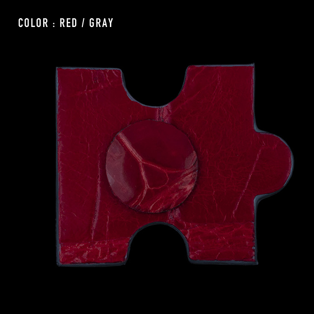 【剛腕】クロコダイル製 ジグソーパズルピース ブートニエール ／レッド（コバ：グレー）