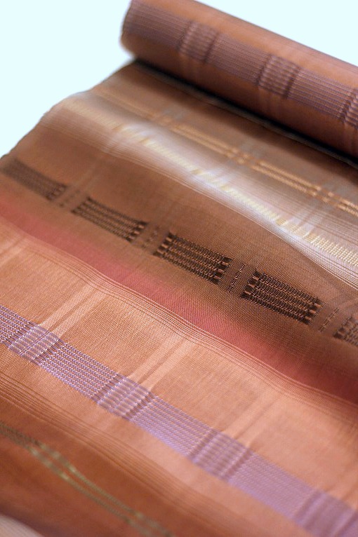 草木染手織り紬織物/九寸名古屋帯 吉野間道 藤山千春