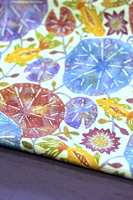 型版染九寸名古屋帯/岩本友子作品「楽園・清明」