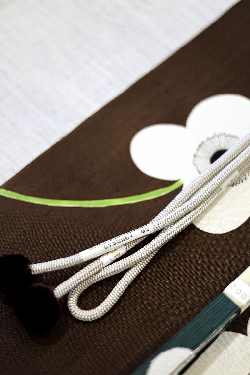 型絵染/九寸名古屋帯 白い花 岡田その子作品