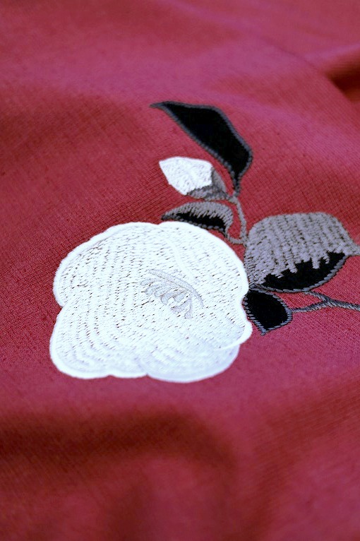 刺繍九寸名古屋帯/わびすけ椿 工芸キモノ野口