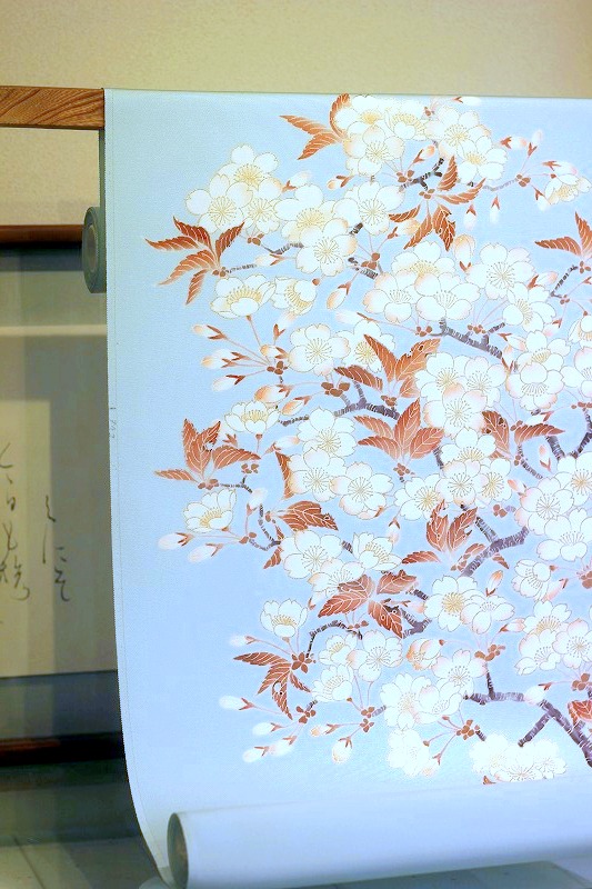 手描き友禅九寸名古屋帯/山桜 京都小阪