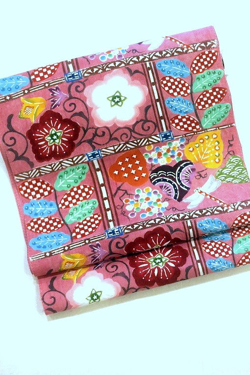 きものヱビス■ 型絵染 紬地 名古屋帯 未使用 長尺 きものヱビス□ 型絵染 紬地 名古屋帯 未使用 長尺 きものヱビス