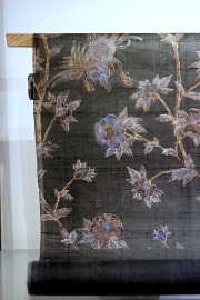 5k2395 名古屋帯　絹　流水　黄色　緑　グレー　青　柄物　和装　着物 5k2395 名古屋帯 絹 流水 黄色 緑 グレー 青 柄物 和装 着物