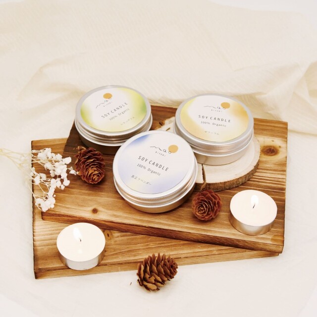 まおびより ソイアロマキャンドル<真正ラベンダー/ゼラニウム/レモングラス>