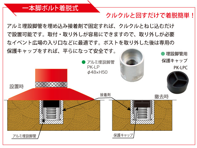 PK-2　一本脚ボルト着脱式　（台座付き）