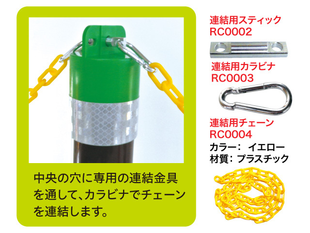 連結キャップ連結金具、カラナビでチェーンで連結