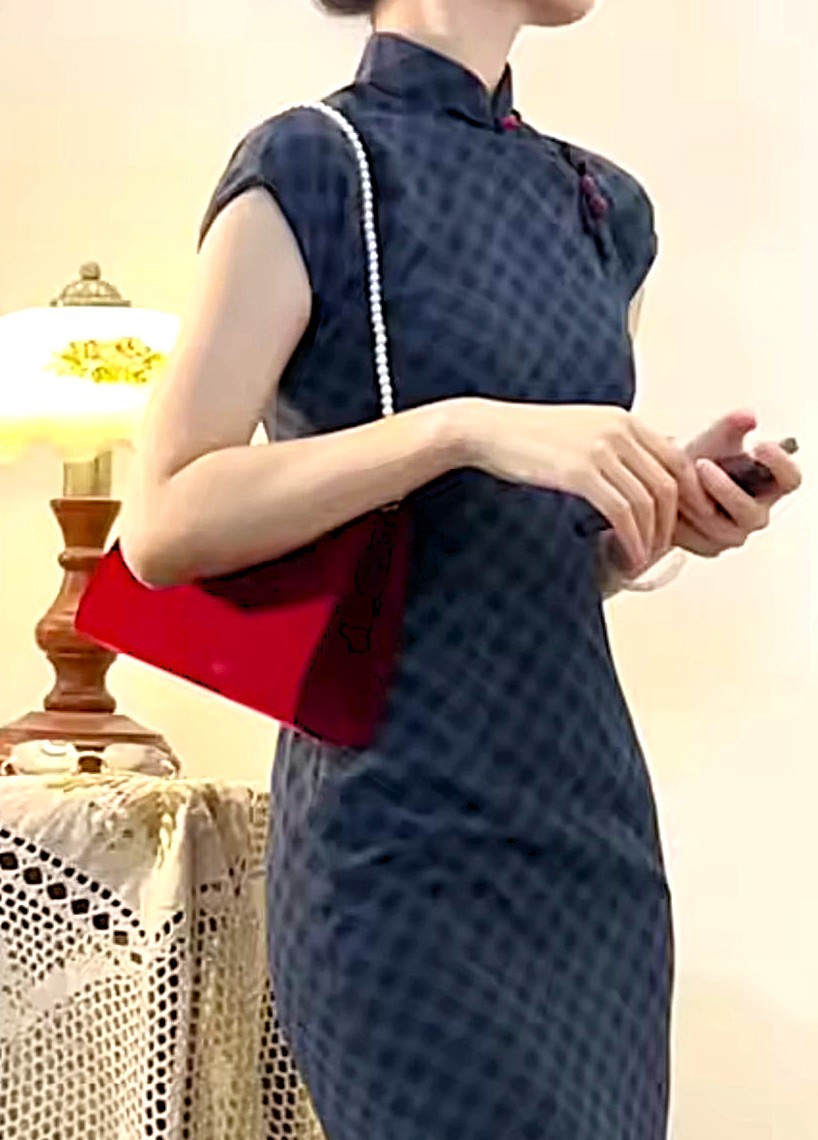 チャイナロングドレス《ブルーチェック》